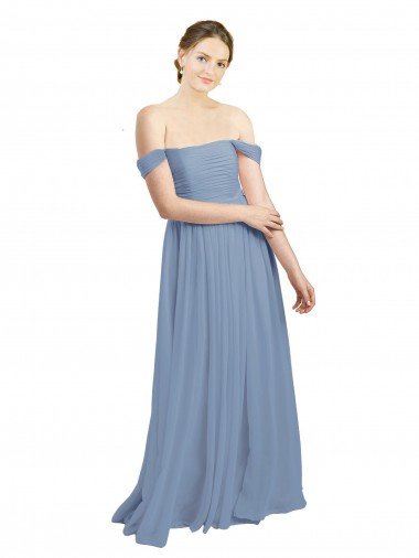 Sydney Long Floor Length Chiffon Bridesmaid Dress with Fluttering Off the Shoulder Straps