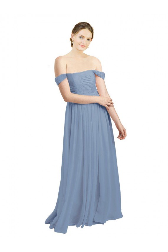 Sydney Long Floor Length Chiffon Bridesmaid Dress with Fluttering Off the Shoulder Straps