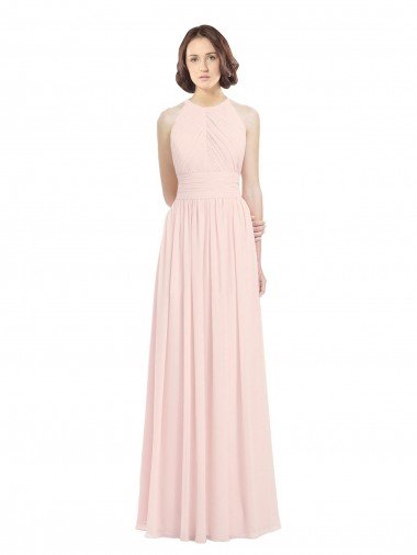 Sydney Sleeveless Chiffon High Neck Bridesmaid Dress with Diagonal Pleats