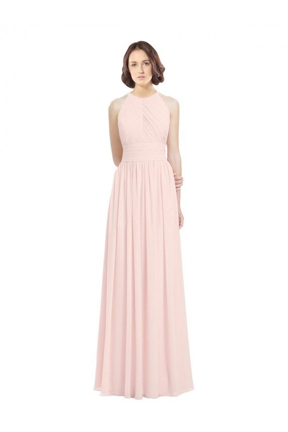 Sydney Sleeveless Chiffon High Neck Bridesmaid Dress with Diagonal Pleats