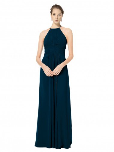 Sydney Spaghetti Strap Long Chiffon Halter A-Line Bridesmaid Dress