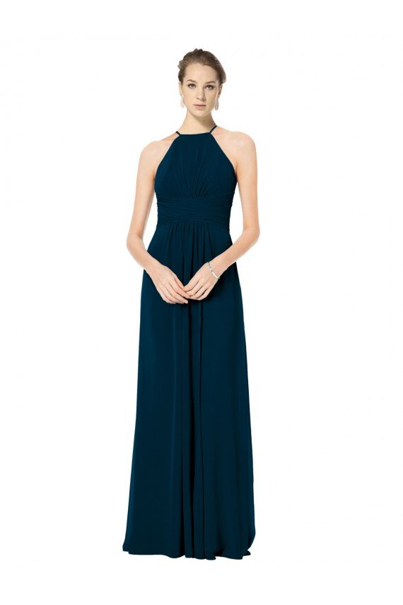 Sydney Spaghetti Strap Long Chiffon Halter A-Line Bridesmaid Dress