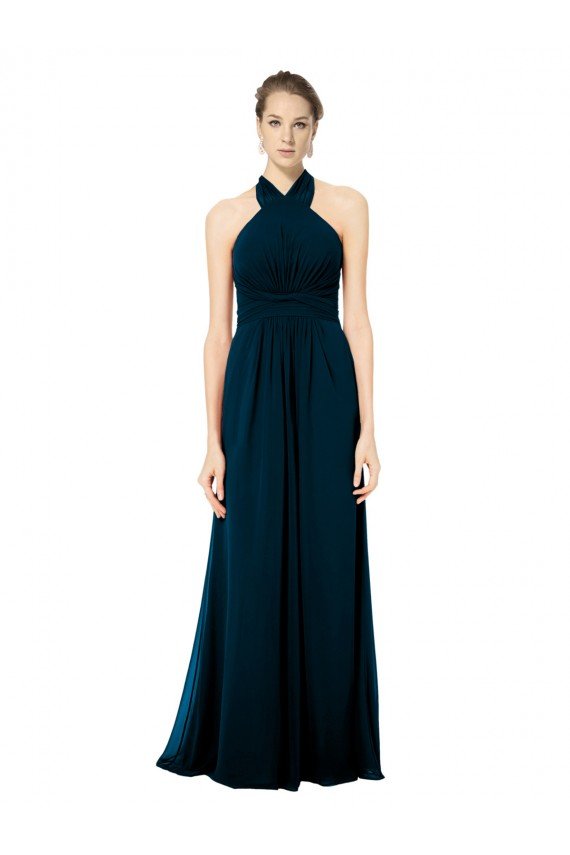 Sydney Keyhole Back Long Chiffon Halter Dress with Halter Straps Cross Neck