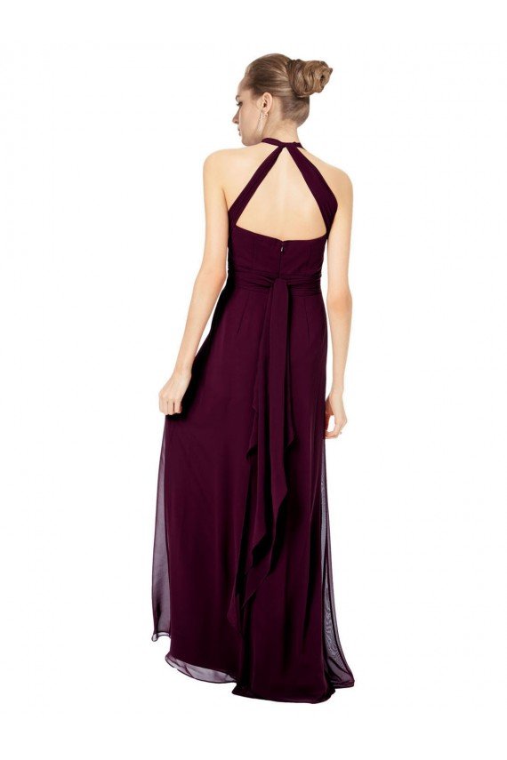 Sydney Keyhole Back Long Chiffon Halter Dress with Halter Straps Cross Neck