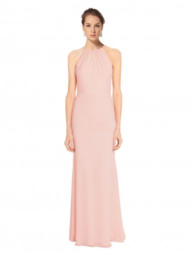 Sydney High Neck Long Chiffon Halter Bridesmaid Dress with Drape Chiffon Overlay