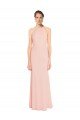 High Neck Long Chiffon Halter Bridesmaid Dress with Drape Chiffon Overlay