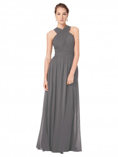 Sydney Long Chiffon Halter Bridesmaid Dress Keyhole Back