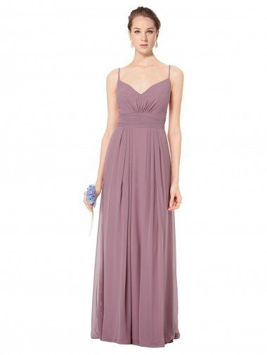 Sydney V-Neck Spaghetti Strap Open Back Long Chiffon Bridesmaid Dress