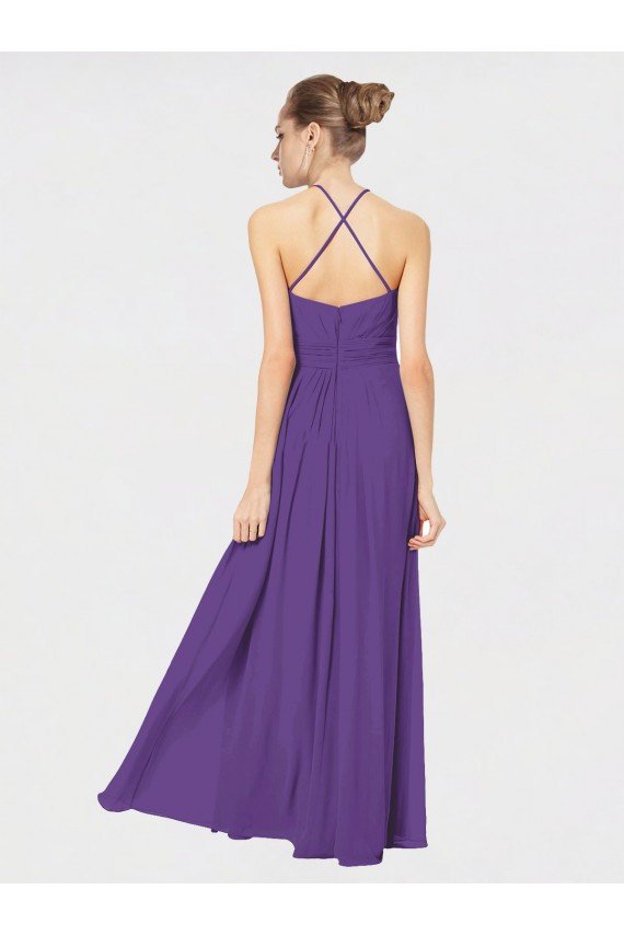 Long Chiffon Spaghetti Strap Halter Bridesmaid Dress