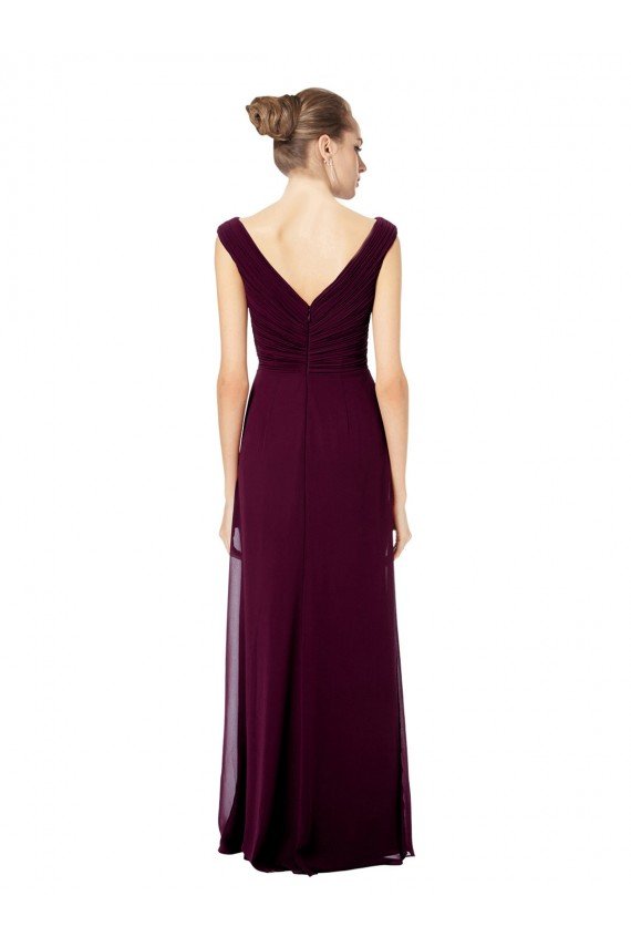 Sydney Long Chiffon Strapless Bridesmaid Dress with Wide Front and Back V-Neckline