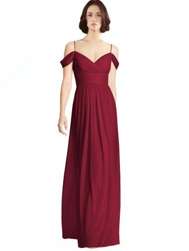 Sydney Off the Shoulder Long Chiffon Bridesmaid Dress with Pleated Sleeves