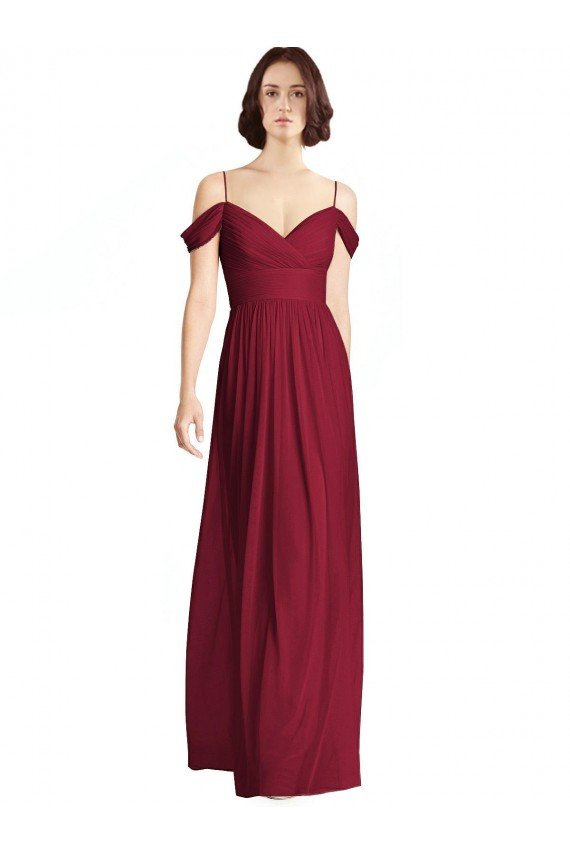 Sydney Off the Shoulder Long Chiffon Bridesmaid Dress with Pleated Sleeves