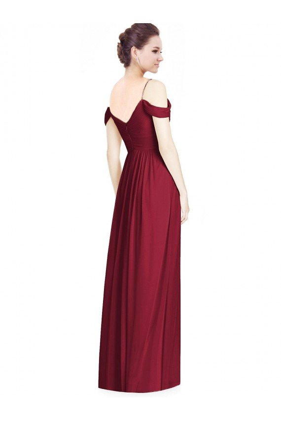 Sydney Off the Shoulder Long Chiffon Bridesmaid Dress with Pleated Sleeves
