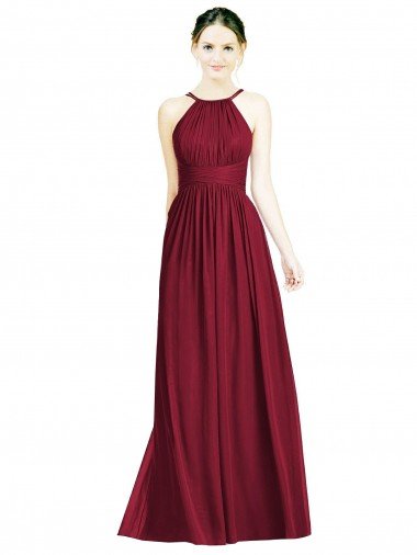 Sydney Halter Neck Open Back Draped Chiffon Bridesmaid Dress