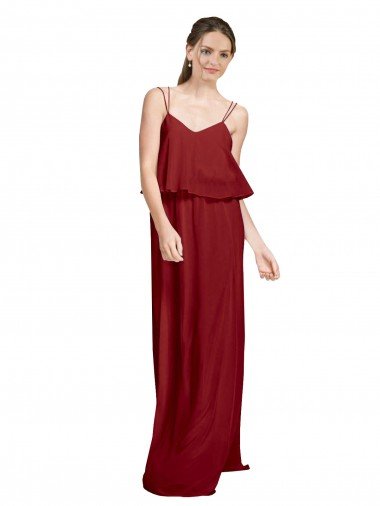 Sydney Long Chiffon Bridesmaid Dress with Slim Straps and Open Back