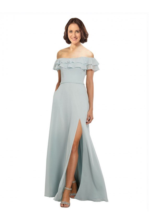 Sydney Luxe Chiffon Bridesmaids Dress with Off the Shoulder Flounced Neckline