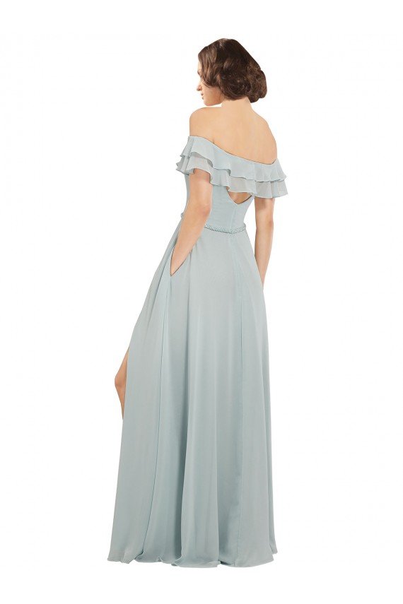 Sydney Luxe Chiffon Bridesmaids Dress with Off the Shoulder Flounced Neckline