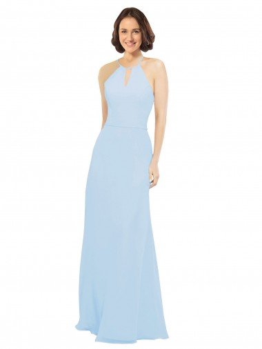 Sydney Floor Length Chiffon Bridesmaids Dress with Front Keyhole Neckline