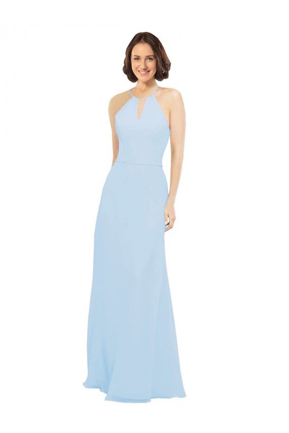 Sydney Floor Length Chiffon Bridesmaids Dress with Front Keyhole Neckline