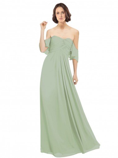 Sydney Boho Chic Chiffon Bridesmaids Dress with Off the Shoulder Neckline