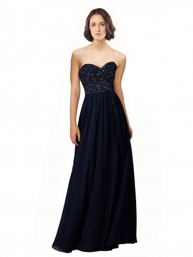 Sydney Long Chiffon Sweetheart Neckline Bridesmaid Dress with Beading