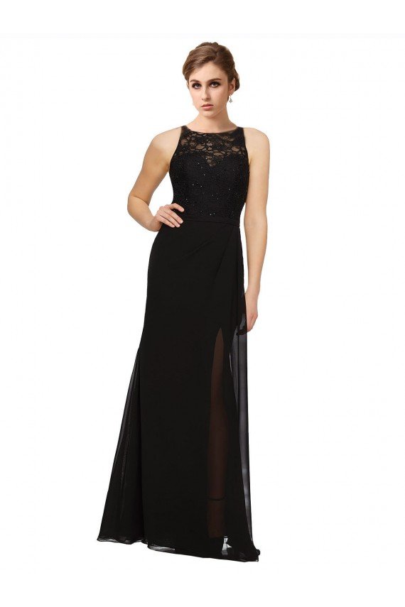 Sydney Sheath Beaded and Embroidered Bridesmaids Dress with Lace Bodice and Chiffon Skirt