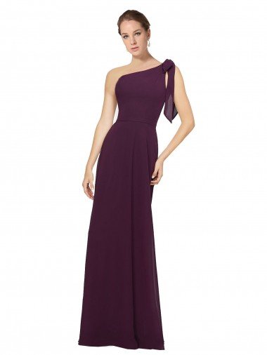Sydney One Shoulder Chiffon Bridesmaids Dress with Shoulder Bow