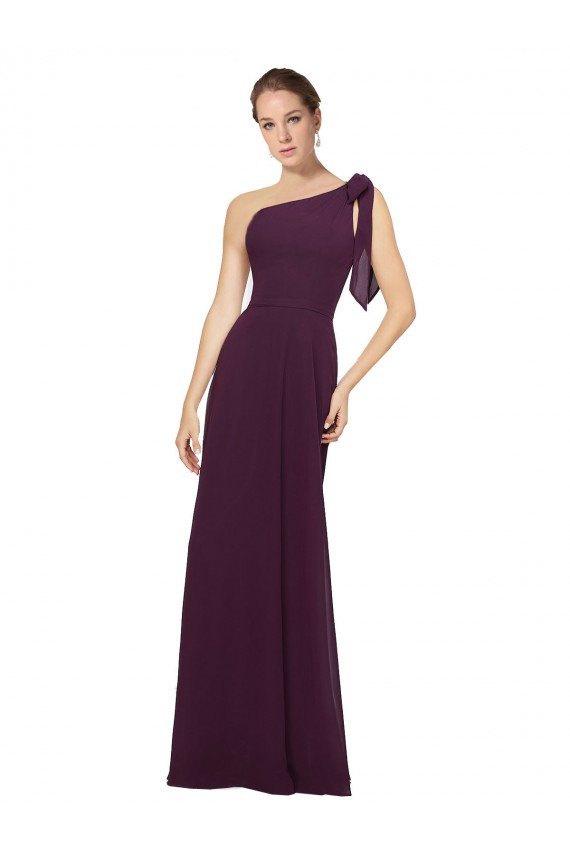 Sydney One Shoulder Chiffon Bridesmaids Dress with Shoulder Bow