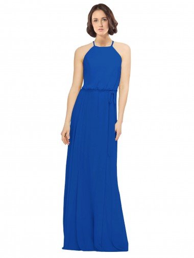 Sydney Long Jewel Neckline Chiffon Bridesmaids Dress wit Chiffon Tie Sash