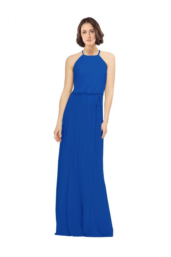 Sydney Long Jewel Neckline Chiffon Bridesmaids Dress wit Chiffon Tie Sash