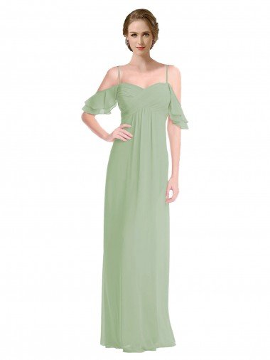 Sydney Long Chiffon Off-The-Shoulder Bridesmaid Dress with Double Flounce Sleeves