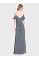 Sydney Long Chiffon Spaghetti Strap V-Neck Bridesmaid Dress with Off-The-Shoulder Flutter Sleeves