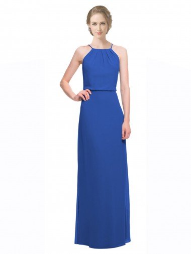 Sydney Long Chiffon Spaghetti Strap Bridesmaid Dress with Blouson Top