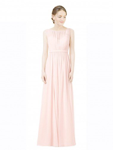 Sydney Long Chiffon Sleeveless Bridesmaid Dress with Sheer Illusion Top and V-Back