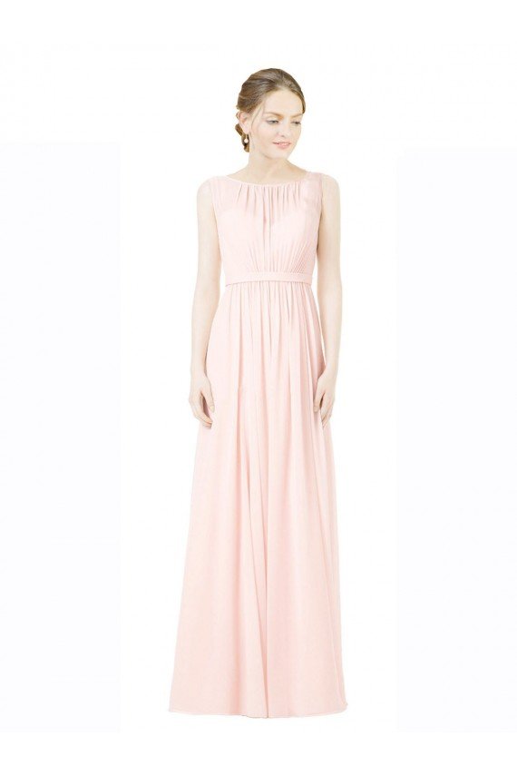 Sydney Long Chiffon Sleeveless Bridesmaid Dress with Sheer Illusion Top and V-Back