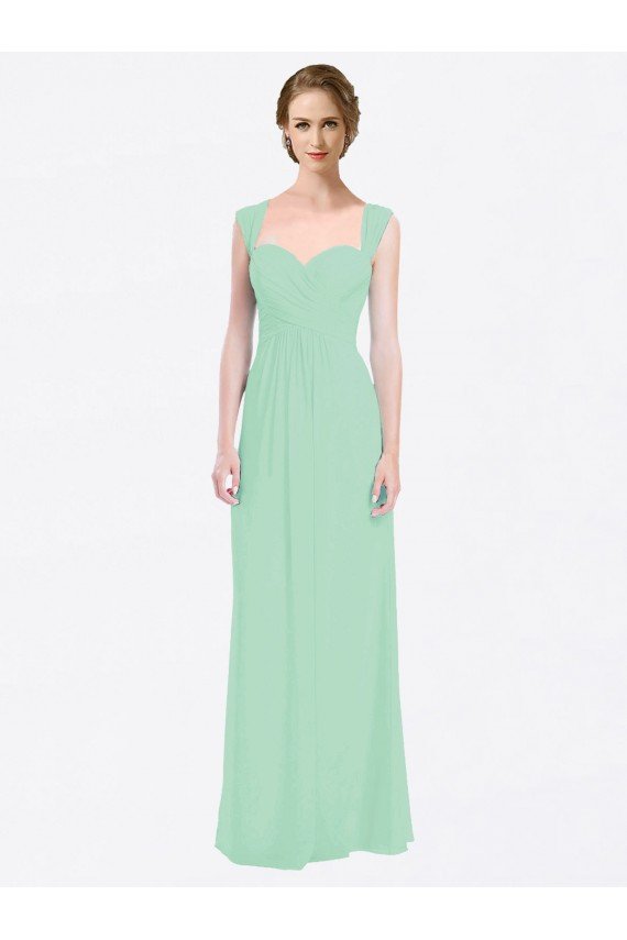 Sydney Long Chiffon Bridesmaid Dress with a Sweetheart Neckline and Pleated Shoulder Straps