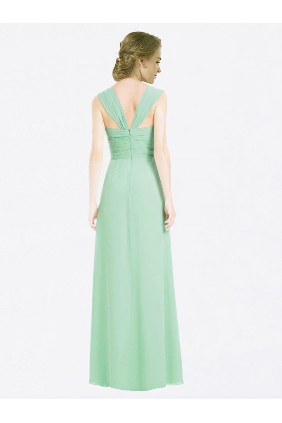 Sydney Long Chiffon Bridesmaid Dress with a Sweetheart Neckline and Pleated Shoulder Straps