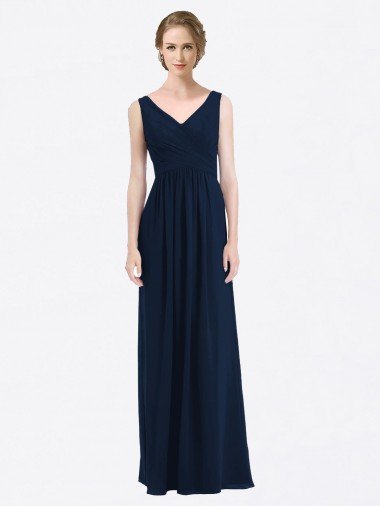 Sydney Long Chiffon V-Neck Sleeveless Bridesmaid Dress with Criss-Cross Pleated Bodice
