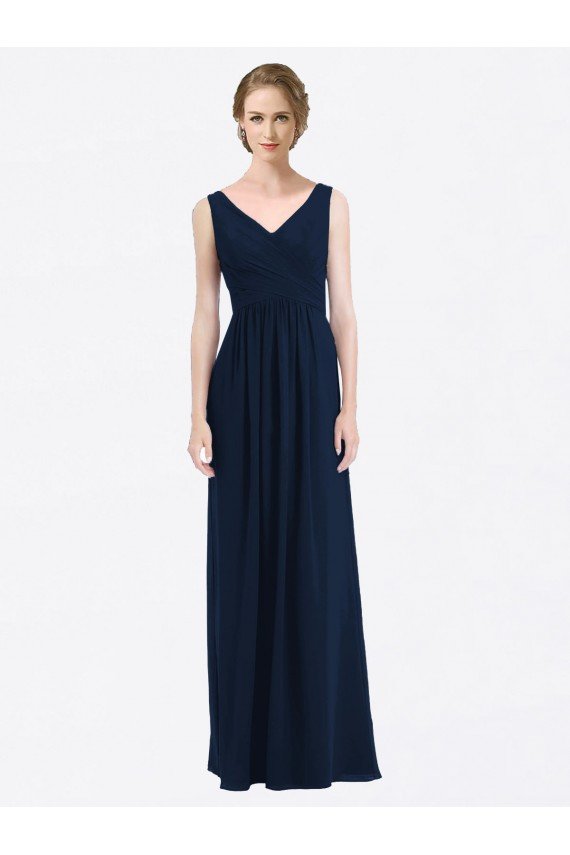Sydney Long Chiffon V-Neck Sleeveless Bridesmaid Dress with Criss-Cross Pleated Bodice