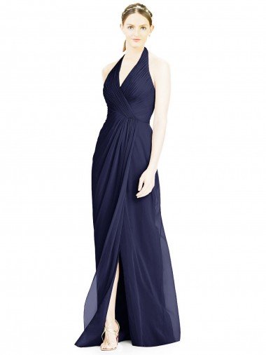 Sydney V-Neck Halter Chiffon Bridesmaid Dress with Side Front Slit