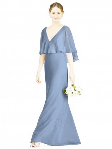 Sydney V-Back Trumpet Chiffon Bridesmaid Dress with Draped Cape Overlay