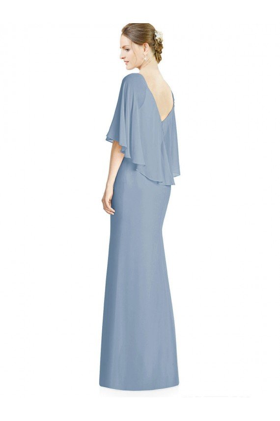 Sydney V-Back Trumpet Chiffon Bridesmaid Dress with Draped Cape Overlay