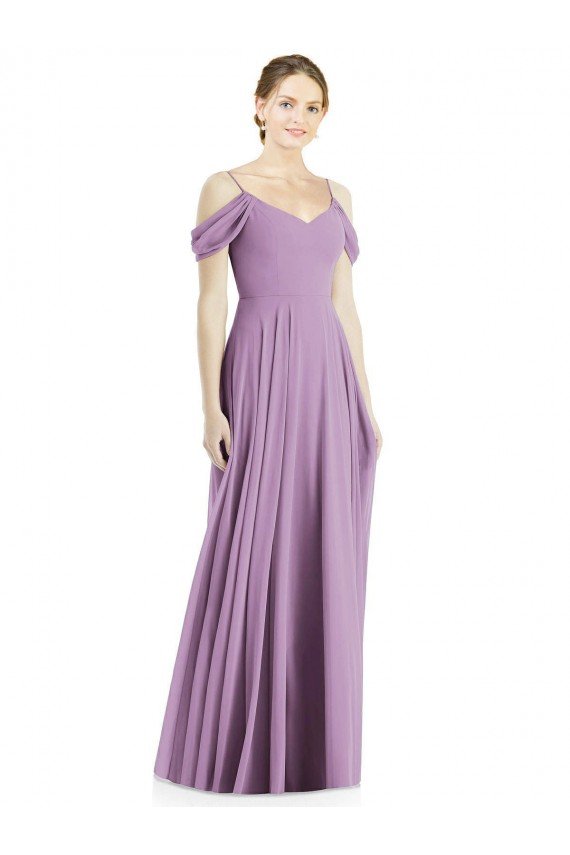 Sydney Off the Shoulder Open Cowl-Back Maxi Bridesmaid Dress