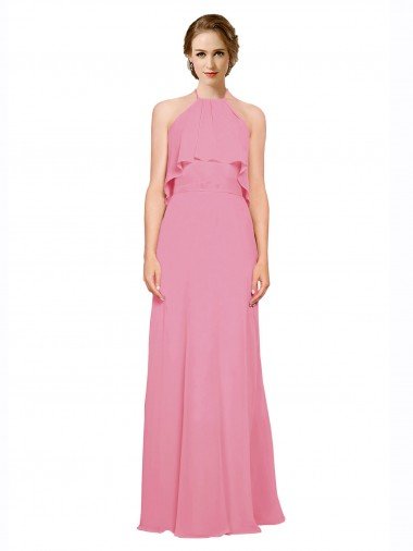 Sydney Ruffle Halter Neck A-Line Chiffon Bridesmaid Dress with Open Back