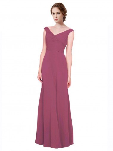 Sydney V-Neckline Long Chiffon Bridesmaid Dress with Wide V-Back