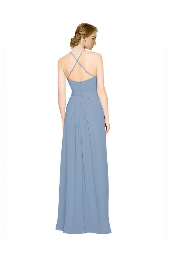 Sydney Pleated Halter Neckline A-Line Chiffon Bridesmaid with Criss Cross Back