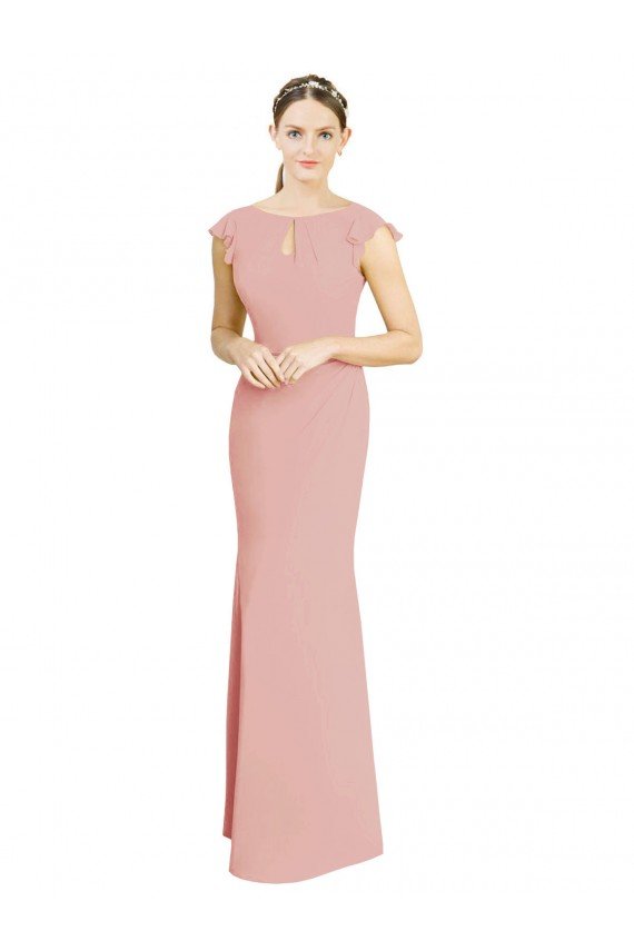Sydney Chiffon Cap Sleeves Long Bridesmaid Dress with Keyhole