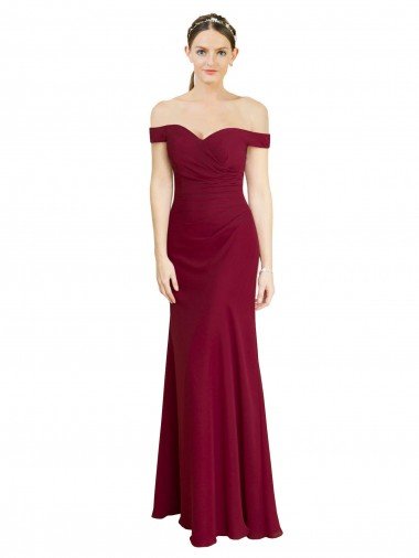 Sydney Off the Shoulder Long Chiffon Bridesmaid Dress / Prom Dress with Pleats