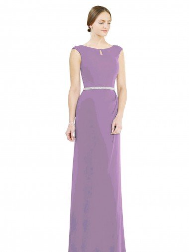 Sydney Long Chiffon Bridesmaid Dress with Boat Neckline and Keyhole