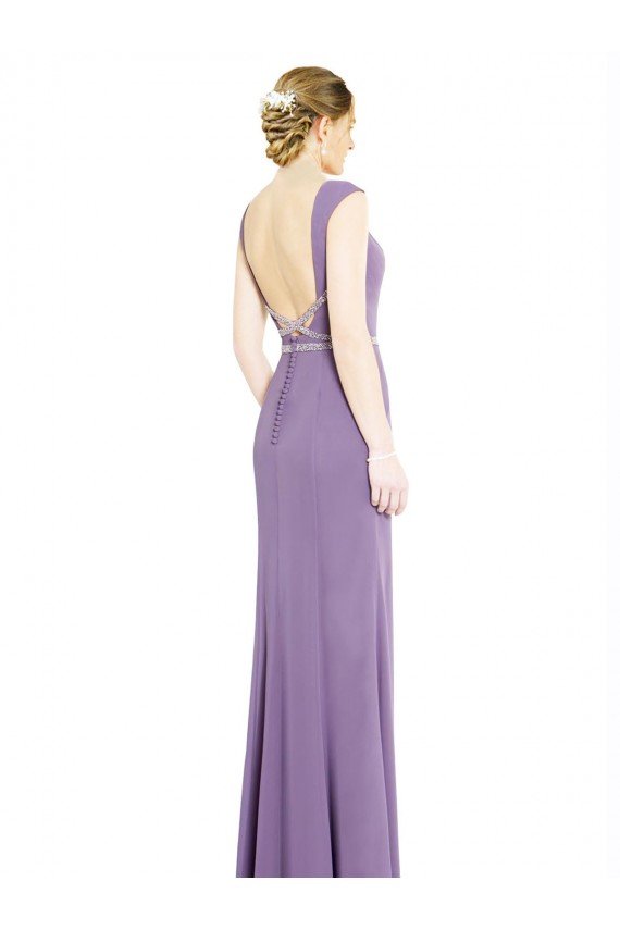 Sydney Long Chiffon Bridesmaid Dress with Boat Neckline and Keyhole